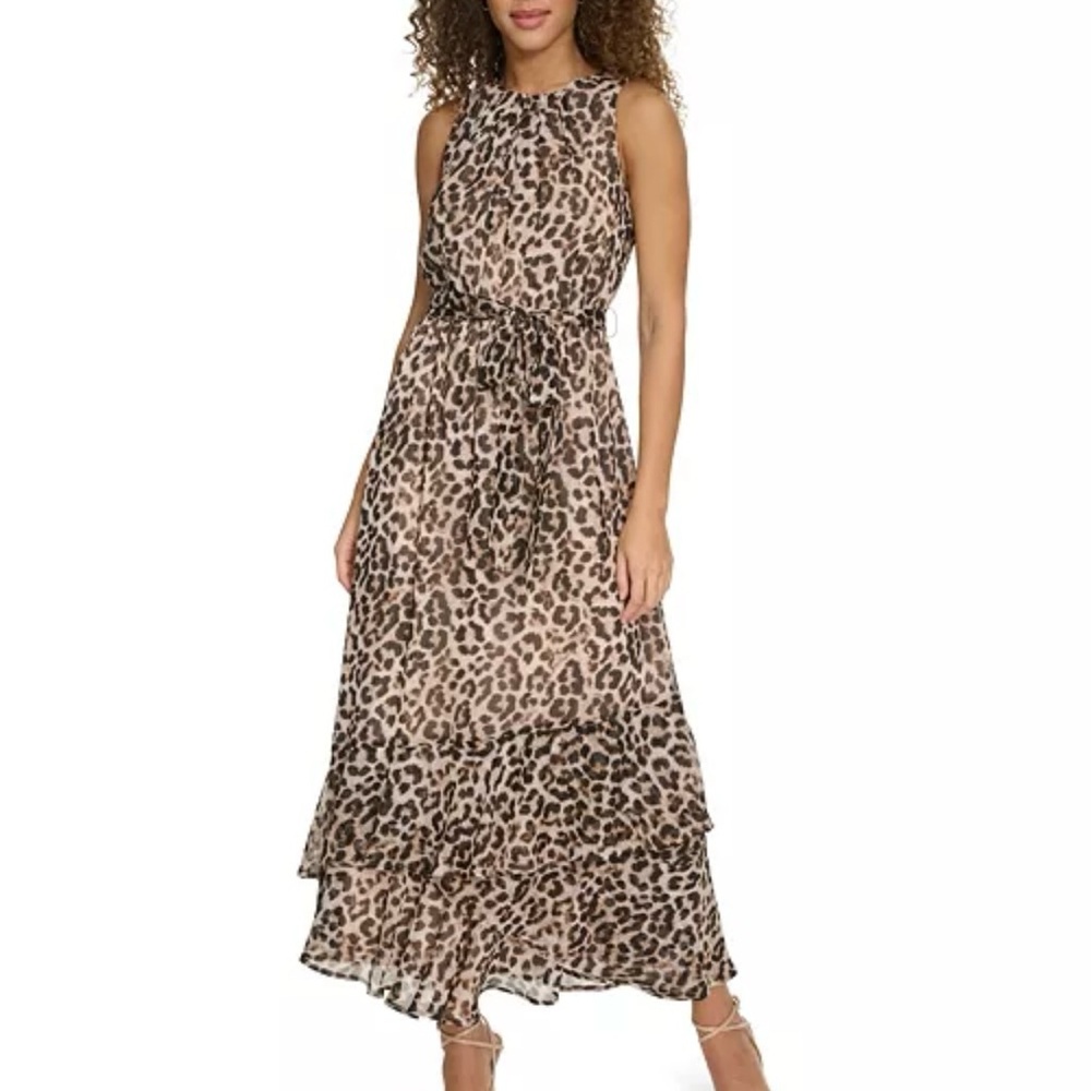 NWT Calvin Klein Leopard Print Midi Dress